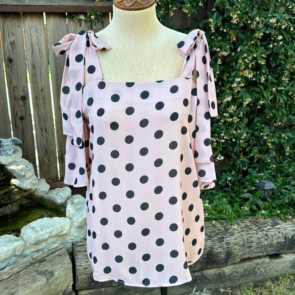 NWT Sweet Pea For New York & Co. By Stacy Frati Pink Polka Dot Blouse Size Small